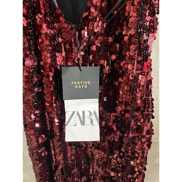 ZARA WOMAN LONG SEQUINED DRESS HALTER M Red REF: 9287/600/641 Holiday - Picture 5 of 7